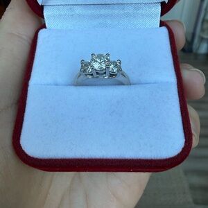 Three Stone Natural Diamond Engagement Ring - White Gold